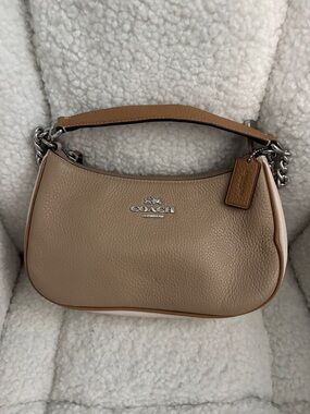 Coach Pebbled Leather Shoulder Bag in Tan and Camel